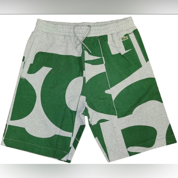 Last one ‼️Men’s Lacoste Grey Chine/Green Bold Logo Shorts - Picture 3 of 4